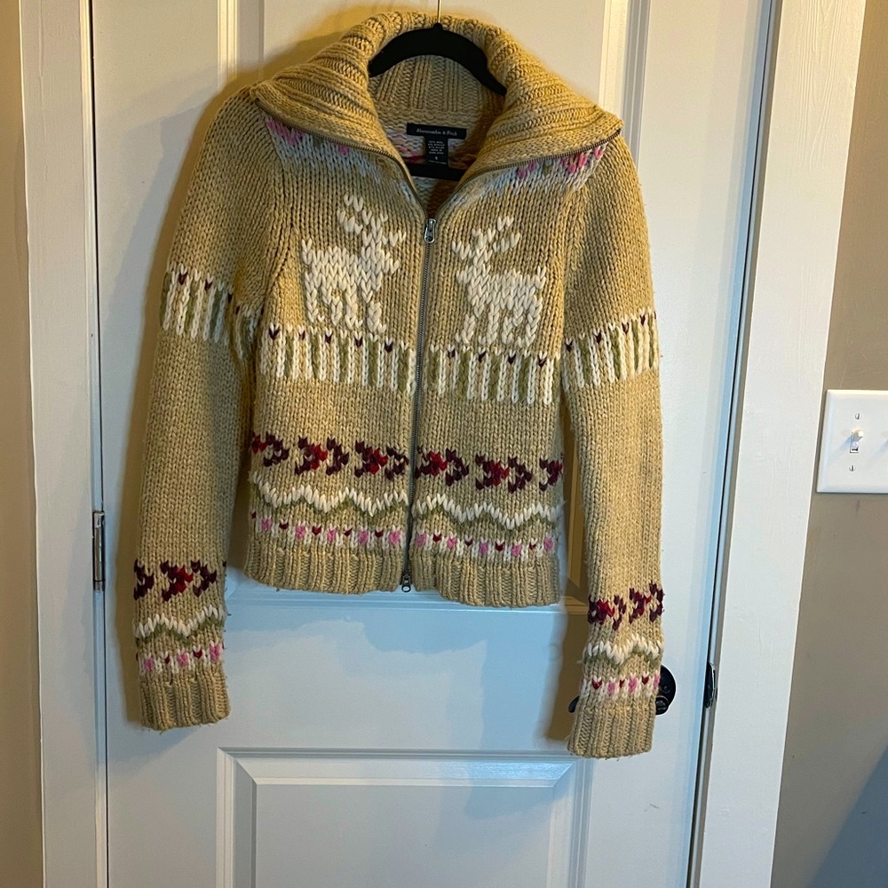 Abercrombie & Fitch / Zip up Wool Reindeer Sweater / Size Small